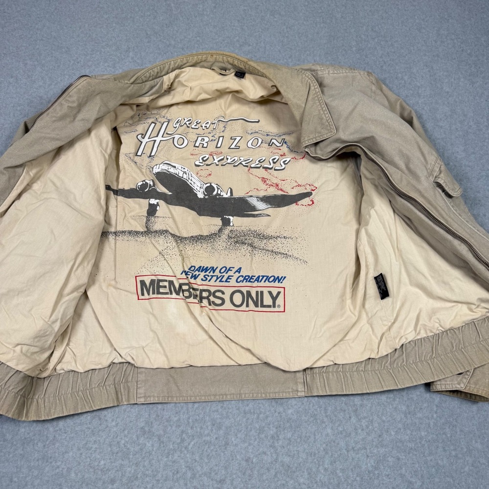 Vintage 80s Members Only Grandpacore Tan Bomber Jacket Great Horizon Express 1X